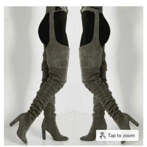 Thigh high with waist belt suede green boots